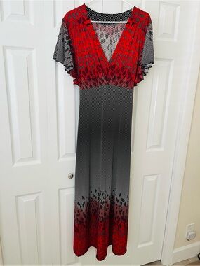 Red & Black Polka-Print Maxi Dress with Flutter Sleeves